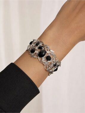 Black Glass  Crystal Statement Cuff Bracelet - Women Jewelry